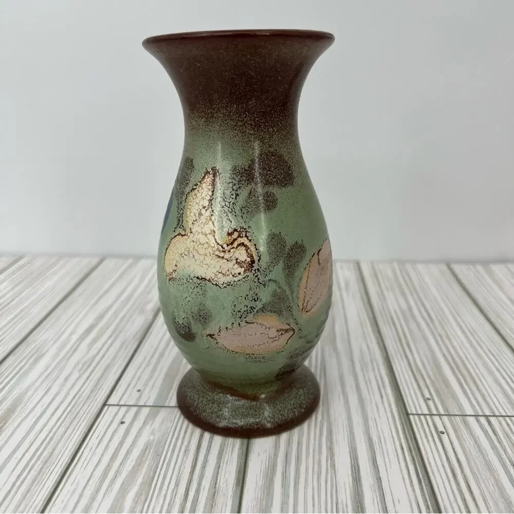 Bud Vase stoneware green brown floral glazed made in Germany